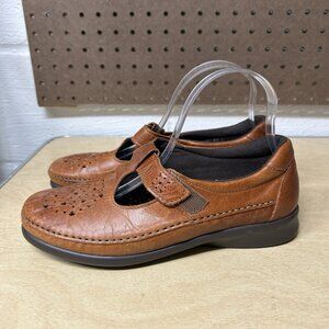 SAS Willow Mary Jane Flats Women 8.5 M Shoes Brown Leather Slip On Comfort